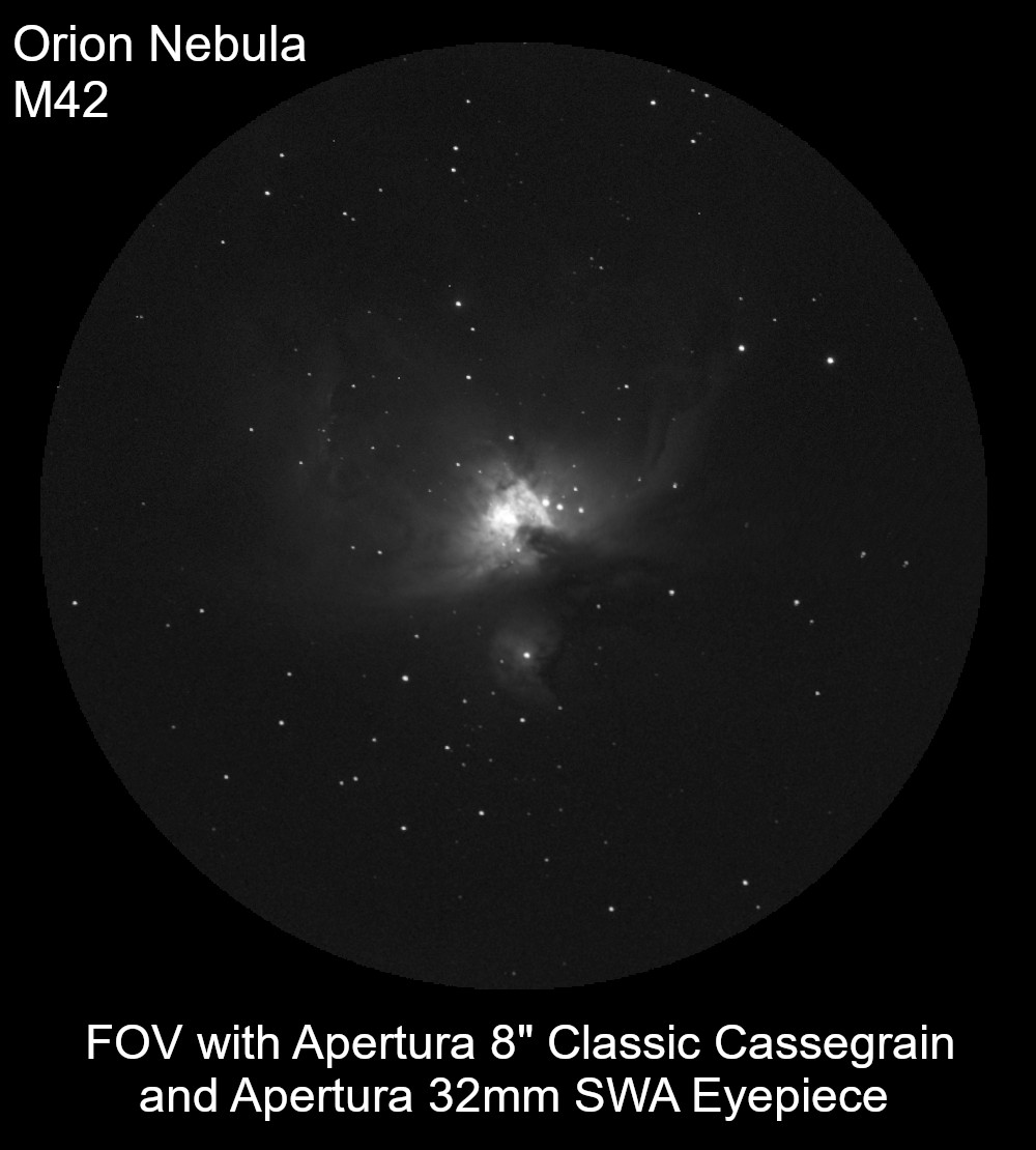 FOV of Apertura 8 Inch Classical Cassegrain through a 32 SWA eyepiece