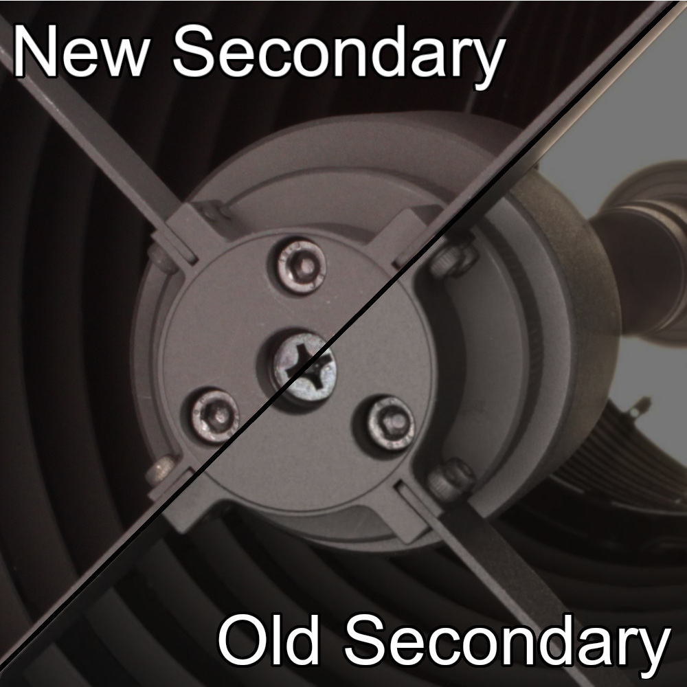 Comparison of previous classical Cassegrain secondary mirrors with the Apertura Classical Cassegrain's redesigned secondary mirror