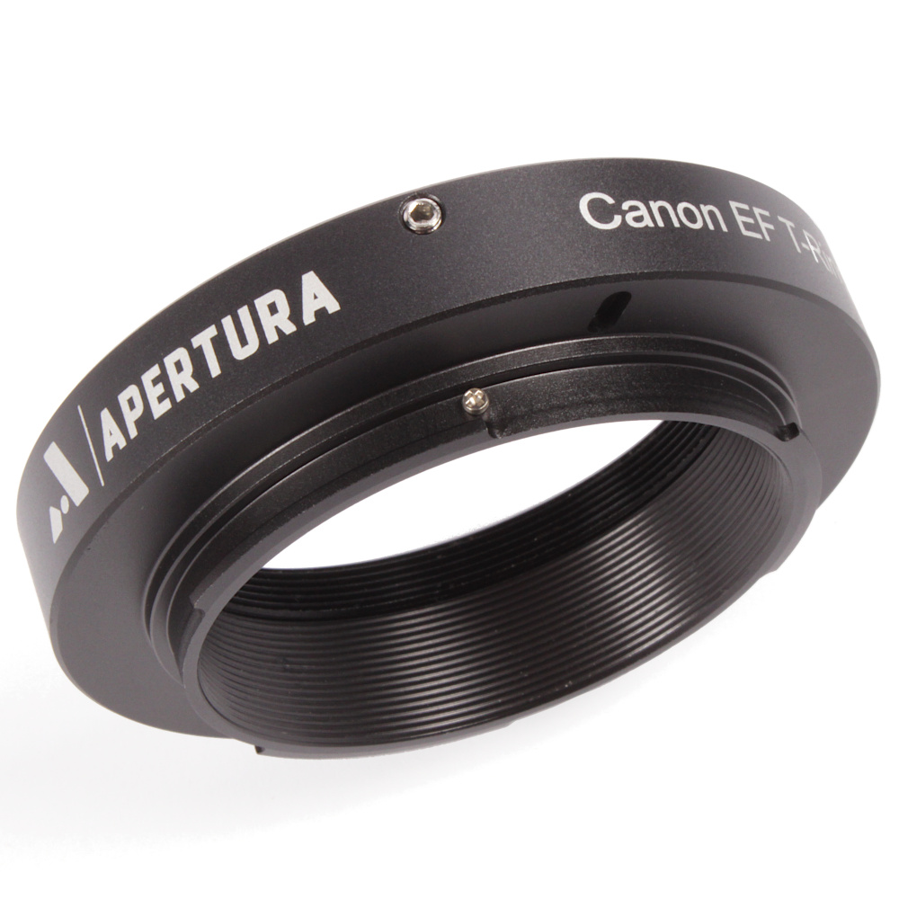 The Apertura Ultimate Canon EF T-Ring set at an angle