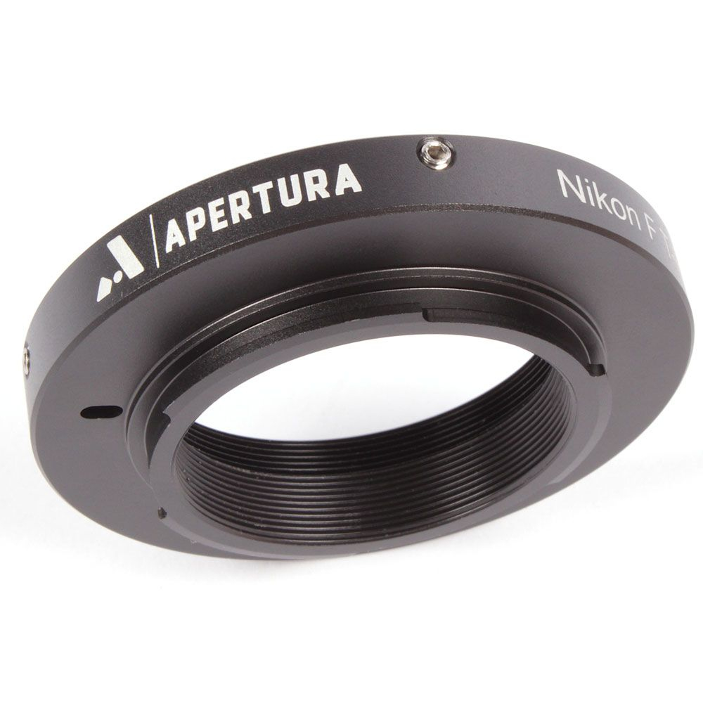 The Apertura Ultimate Nikon F T-Ring set at an angle