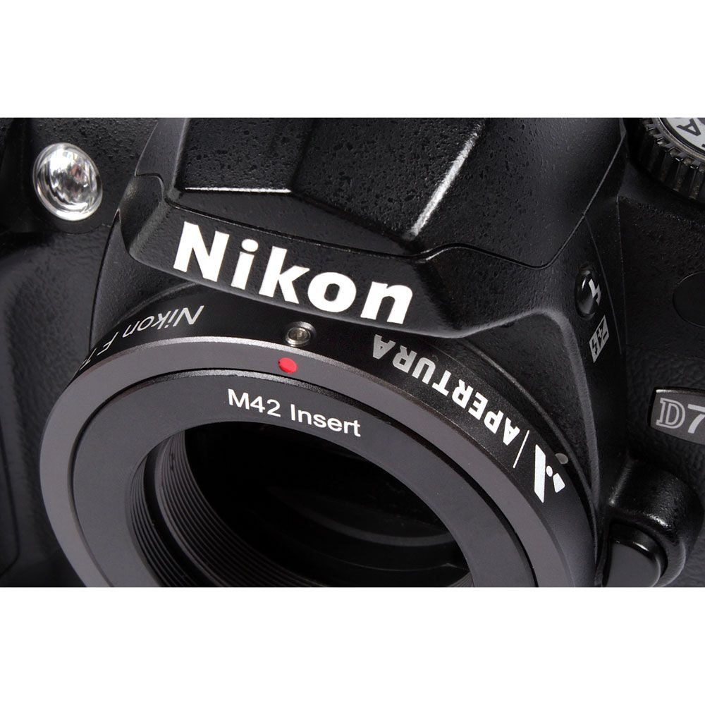 Close up of the T-ring installed on a Nikon camera