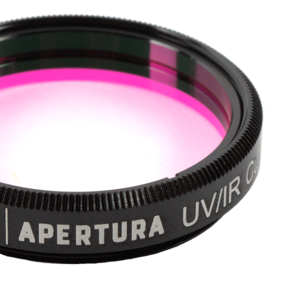 The Apertura 1.25 inch UV/IR astrophotography filter shown close up