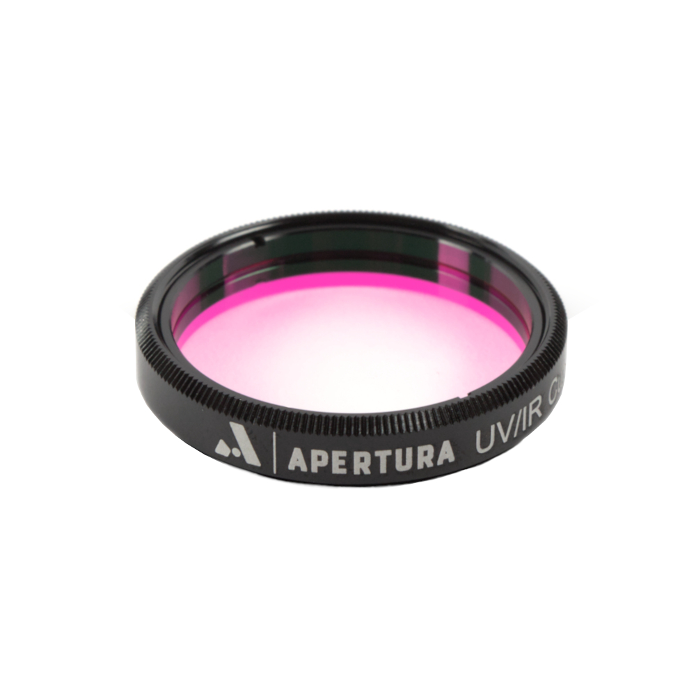 The Apertura 1.25 inch UV/IR astrophotography filter facing straight upwards