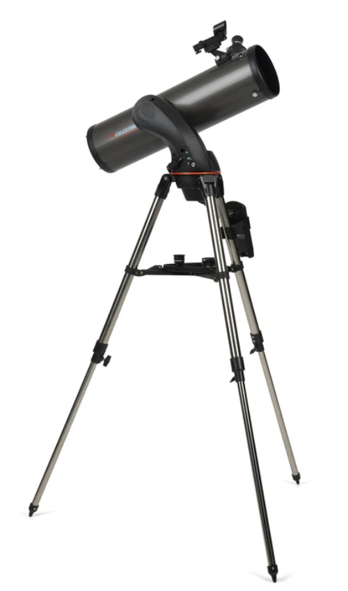 Celestron SLT 130 on tripod pointing right