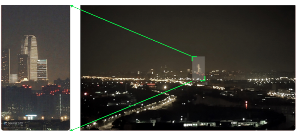 A second example of the Seestar S30 All-in-One Smart Telescope's dual lens setup being used to locate an object with the wide angle lens and then zoom in on it with the telephoto