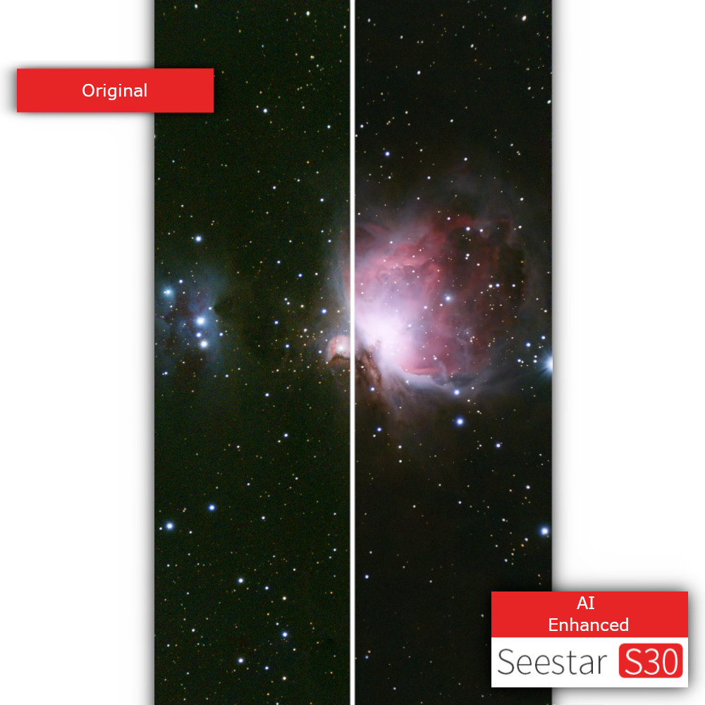 A second comparison between the regular Live stacked image on the Seestar S30 All-in-One Smart Telescope and its AI enhanced version