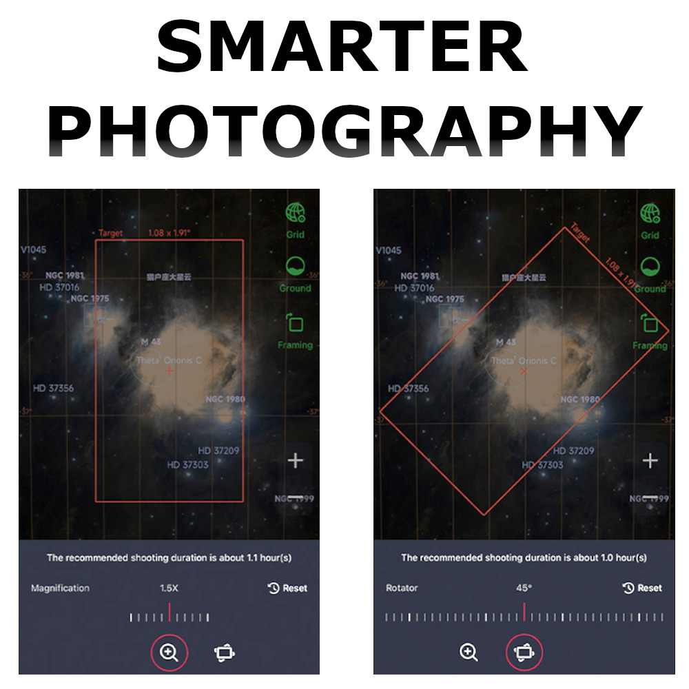 Graphic showing the mosaic mode to reframe an image through the Seestar S30 All-in-One Smart Telescope