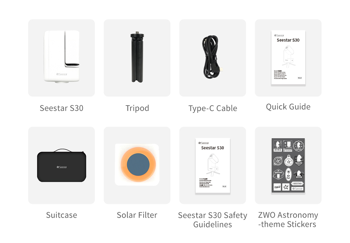 Image showing the items included with the Seestar S30