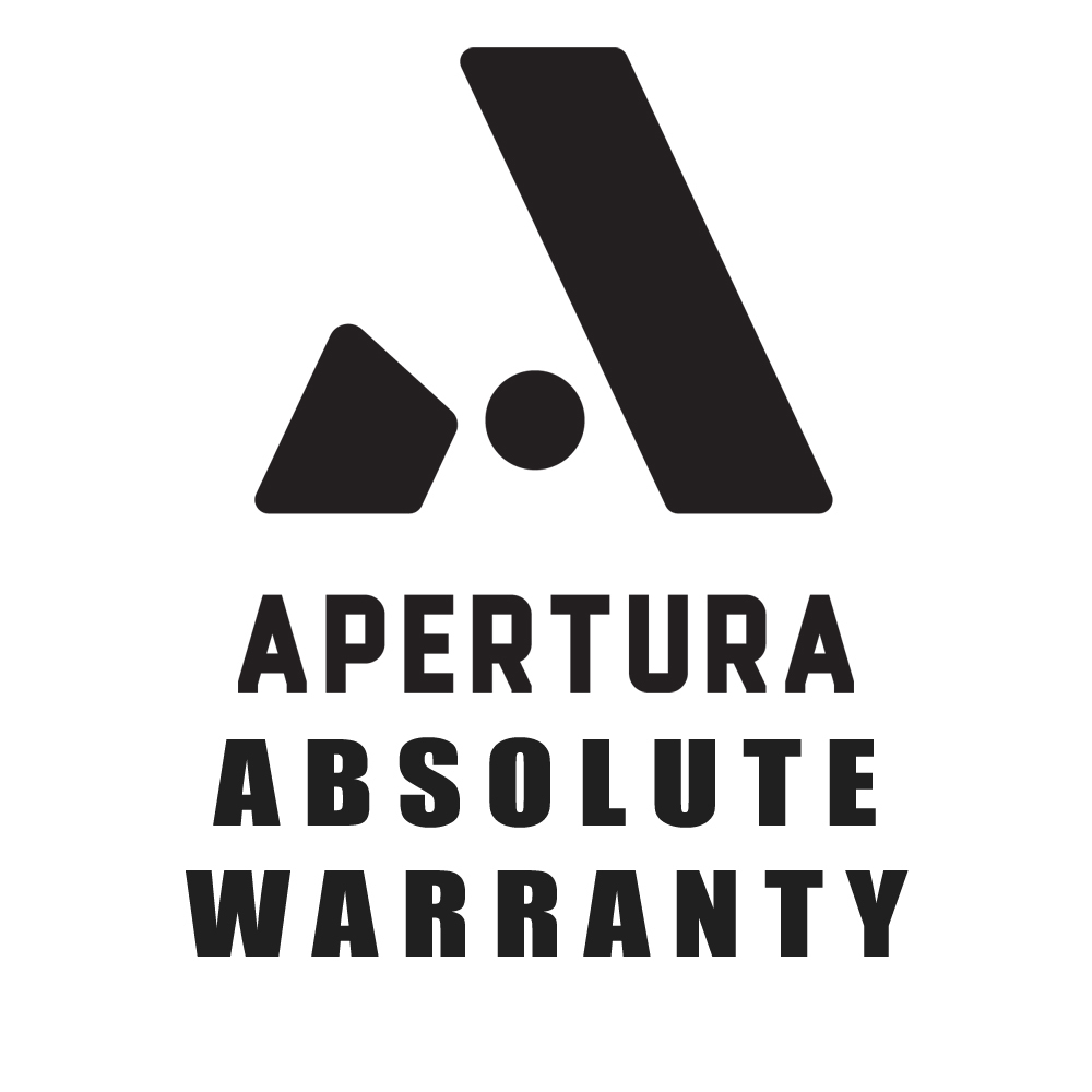 The Apertura logo and name branding sit atop text that reads Absolute Warranty