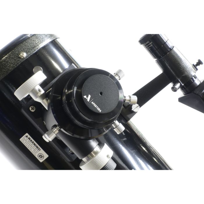 The Apertura 1.25 Inch Collimation Cap inserted into the focuser of an Apertura AD6 Dobsonian Telescope